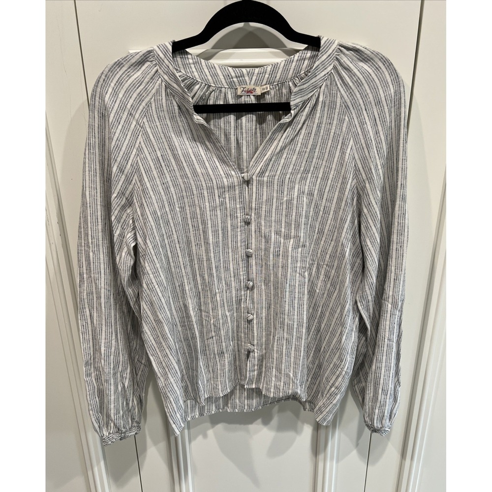 Faherty Naomi Top Sierra Stripe Peasant Linen Blend Cottagecore Boho - Picture 3 of 7